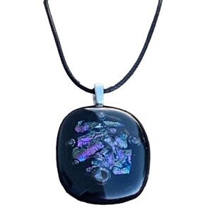 Dichroic Glass Artesian Black Purple Infused Unique Woman’s Jewelry Necklace